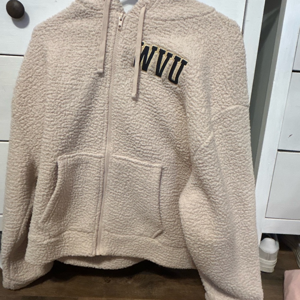 Cream Sherpa Hoodie with WVU Logo